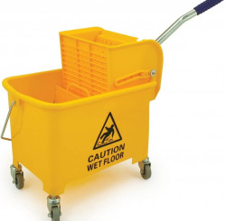 20L Mop Bucket and Wringer, Kentucky Press Wheeled Cleaning Trolley with Metal Handle & Mop Holder, Plastic Body Floor Cleaning Cart for Household and Commercial Use, Yellow