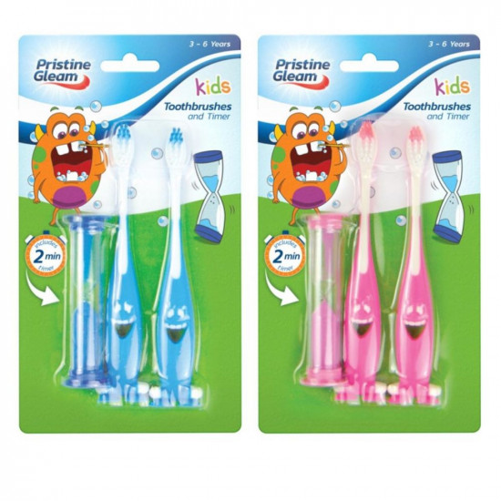 PRISTINE KIDS 2PK TOOTH BRUSH+TIMER
