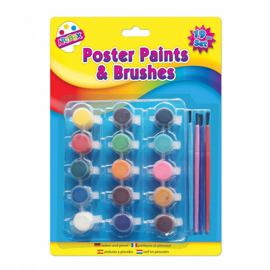 15 POSTER PAINTS & 4 BRUSHES SET 5456   