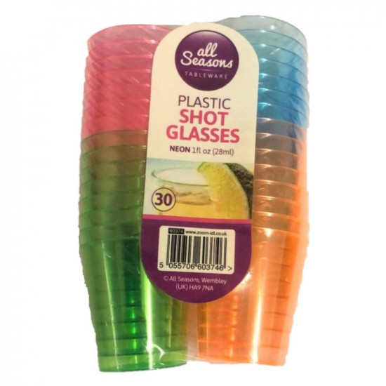 NEON PLASTIC SHOT GLASSES 30PK 1OZ  60374