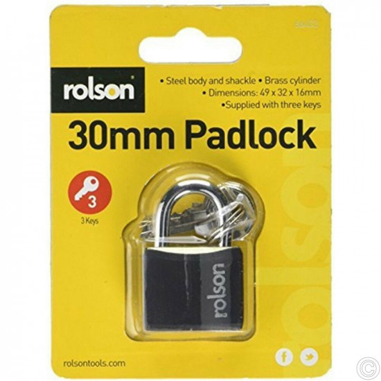 ROLSON 30MM BLACK PADLOCK   66403