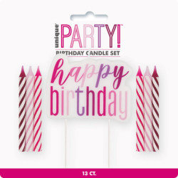 BIRTHDAY CANDLE 13PC PINK/BLUE/GREEN    