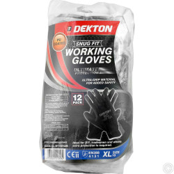 DEKTON 12PC SNUG FIT BLACK WORKING GLOVES