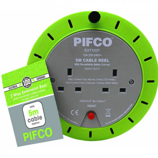 PIFCO 2 GANG EXT REEL 5MTR EXT1037