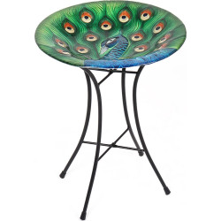 Glass Peacock Bird Bath