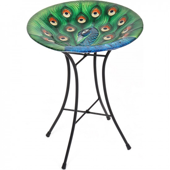 Glass Peacock Bird Bath