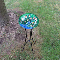 Glass Peacock Bird Bath