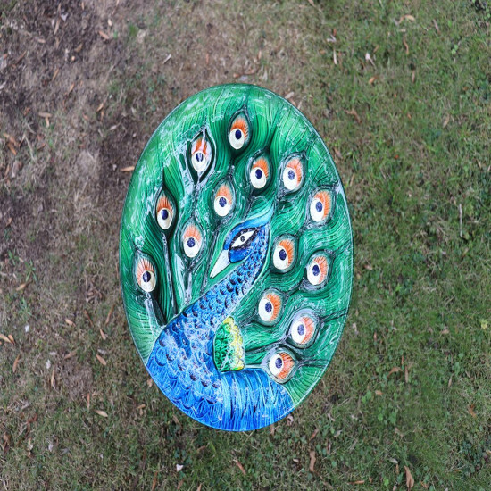Glass Peacock Bird Bath