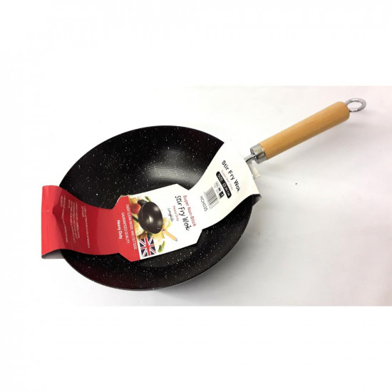 26CM WOK WITH WOODEN HANDLE