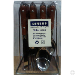 DINERS S/S CUTLERY SET 24PC-WOODEN