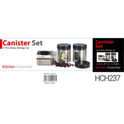 3PC GLASS CANISTER SET 600ML  HCH237