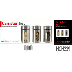 3PC GLASS CANISTER SET 900ML  HCH239    