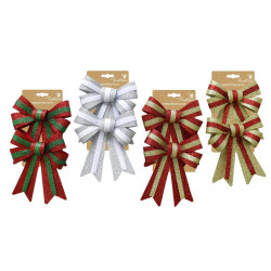 XMAS BOW STRIPE GLITTER 14X20CM 2PK     
