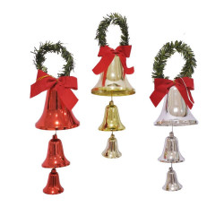 SHINY BELLS WITH TINSEL HANGER 3PCS     