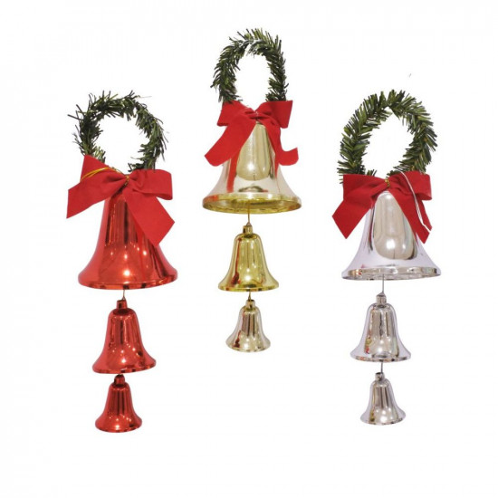 SHINY BELLS WITH TINSEL HANGER 3PCS     