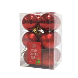 12PK XMAS BAUBLES 50MM RED    XM2323    